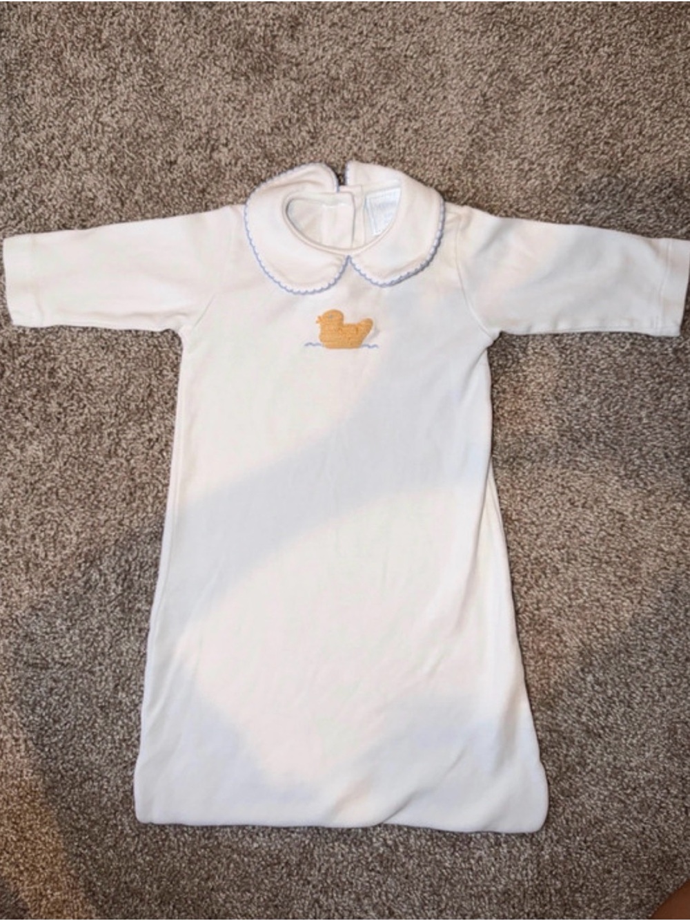 Little English White Baby Gown with Yellow Duck Embroidery